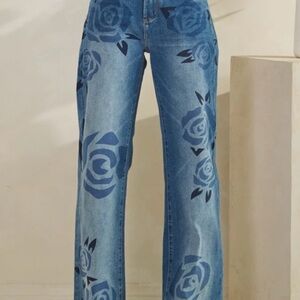 Oli & Hali Blue Floral Wide Leg Jeans